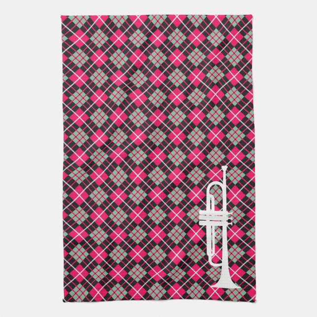 Pink Plaid Trumpet Kitchen Towel (Vertical)