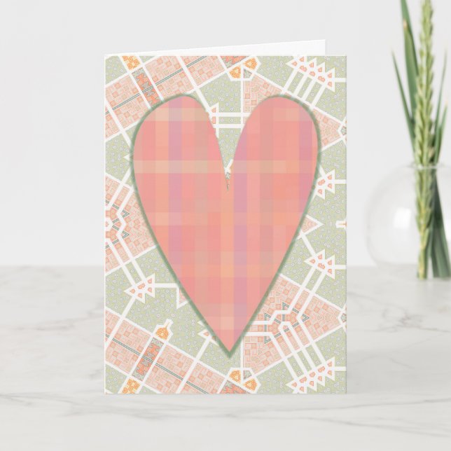 Pink Plaid Vintage Style Heart Valentine's Card (Front)