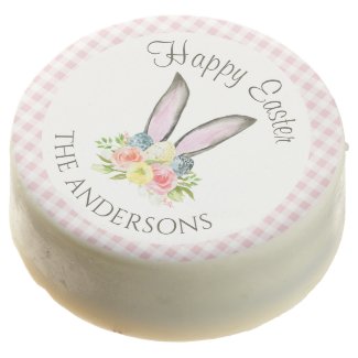 Pink Plaid Watercolor Floral Bunny Ears Easter 