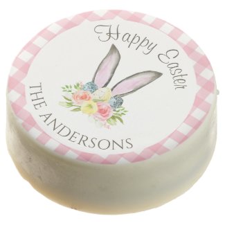 Pink Plaid Watercolor Floral Bunny Ears Easter 