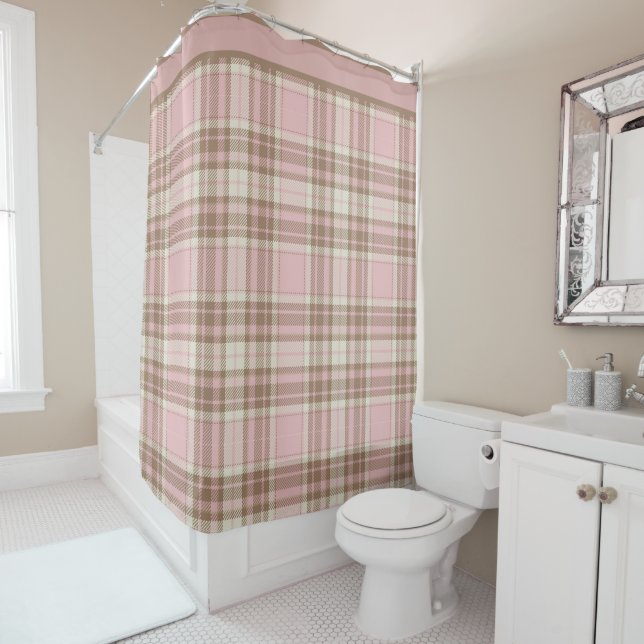 Pink Plaid Watercolor Shower Curtain (In Situ)