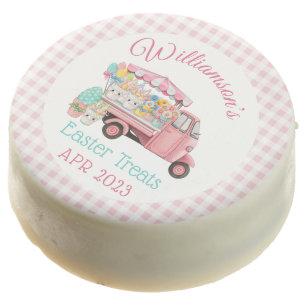 Pink Plaid Watercolor Spring Market Truck Easter Chocolate Covered Oreo