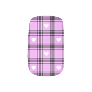 Pink Plaid with white Checkered Hearts Pattern Minx Nail Art