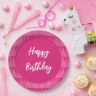 Pink Plain Editable Text Paper Plates