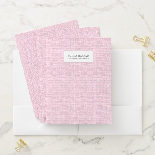 Pink  Plain Elegant Linen Look Monogram   Pocket Folder