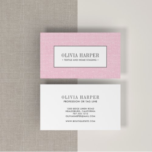 Pink  Plain Elegant Linen Look Professional   Business Card