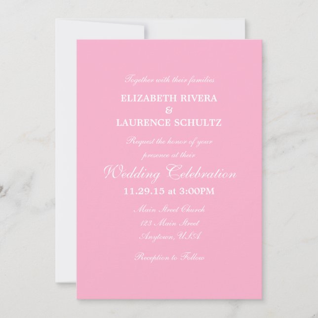 Pink Plain Simple Wedding Invitation (Front)