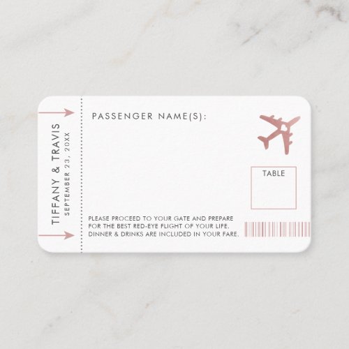 Pink Plane Ticket Boarding Pass Place Escort Card