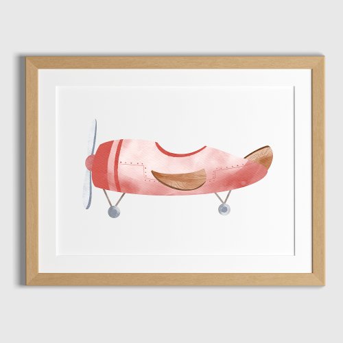 Pink Plane Watercolor Nursery Decor