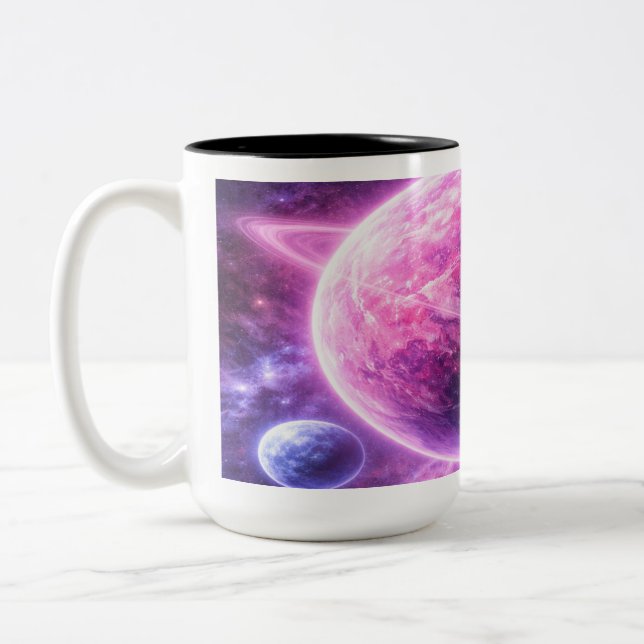 Pink Planet with Four Moons Two-Tone Coffee Mug (Left)