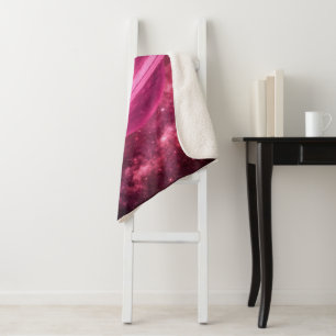 Pink Planet with Pink Rings Sherpa Blanket