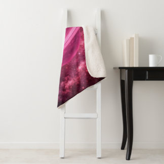 Pink Planet with Pink Rings Sherpa Blanket