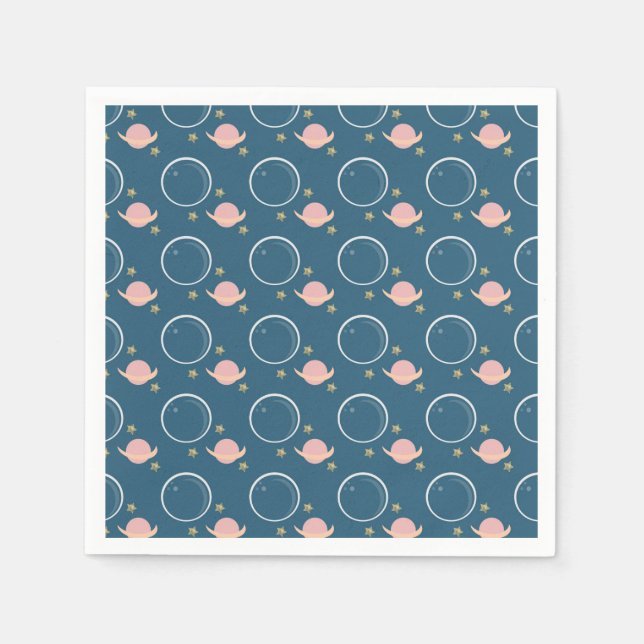 Pink Planets Moon Galaxy Girls Birthday Party Napkins (Front)