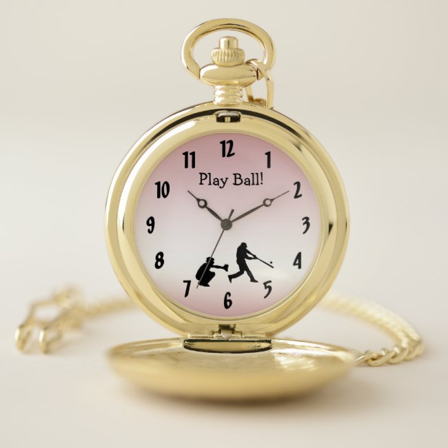 Pink Play Ball Baseball Sports Pocket Watch