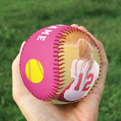 Pink Player Team Number Personalized Photo Softball