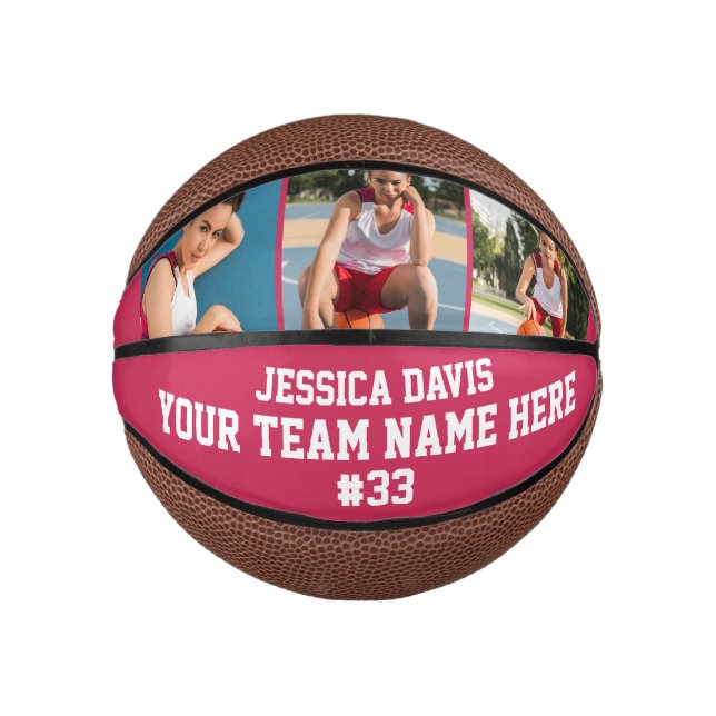 Pink Player Team Sports Modern Cool For Her Girls Mini Basketball (Front)