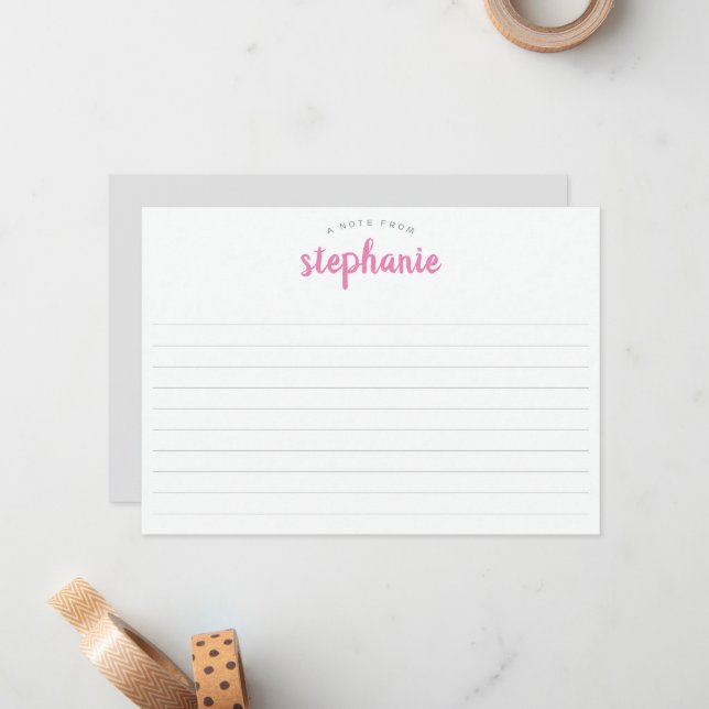 Pink Playful Script, Lined Large Flat Note Card (Front/Back In Situ)