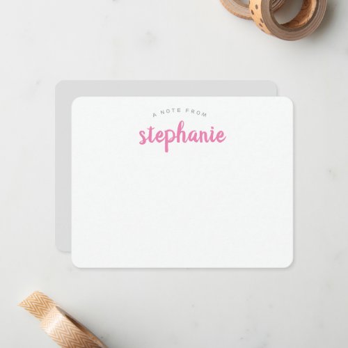 Pink Playful Script Personalized Flat Note Card