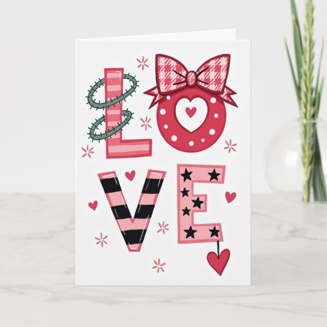 Pink Playful Valentine Love Card (Front)