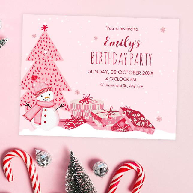 Pink playful winter birthday invitation (Creator Uploaded)