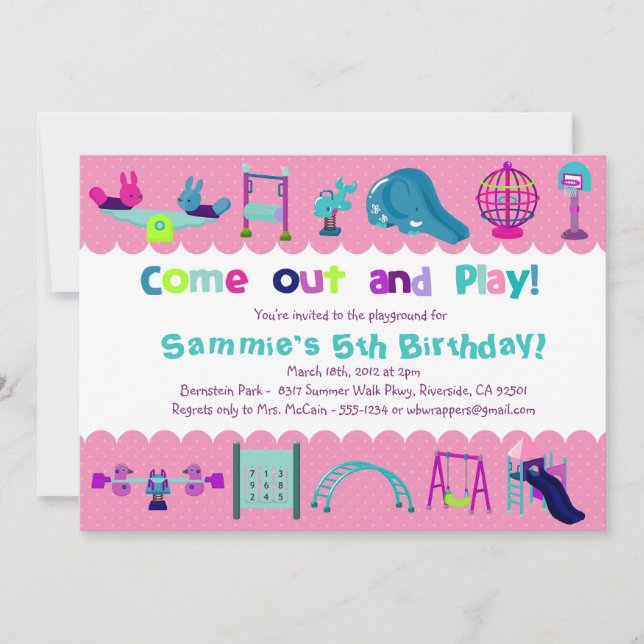 PINK - PLAYGROUND  - Birthday Party Invitations (Front)
