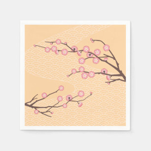 Pink Plum Blossom on Yellow Napkins
