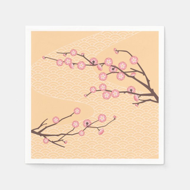 Pink Plum Blossom on Yellow Napkins (Front)