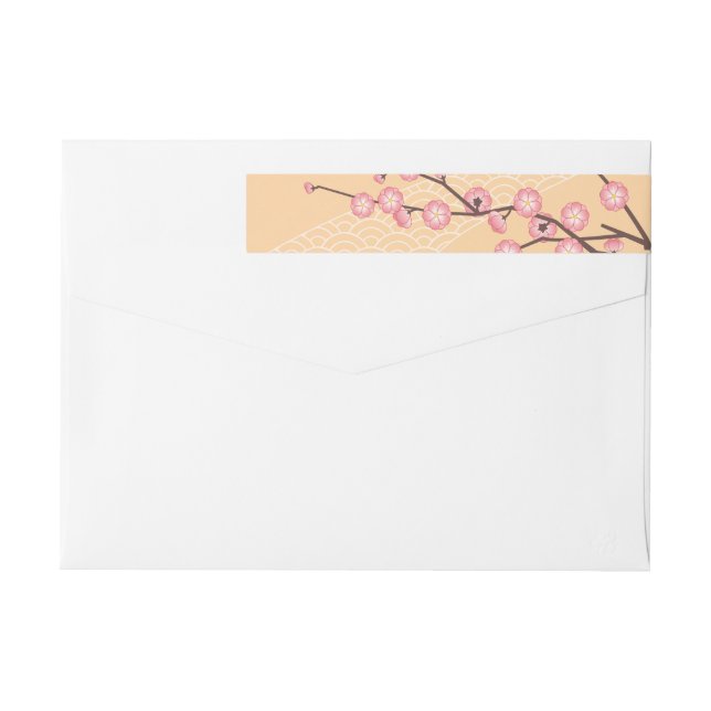 Pink Plum Blossom on Yellow Wrap Around Label (Back)