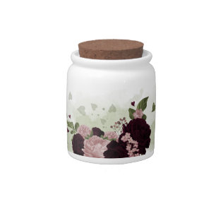 pink plum burgundy flowers greenery candy jar