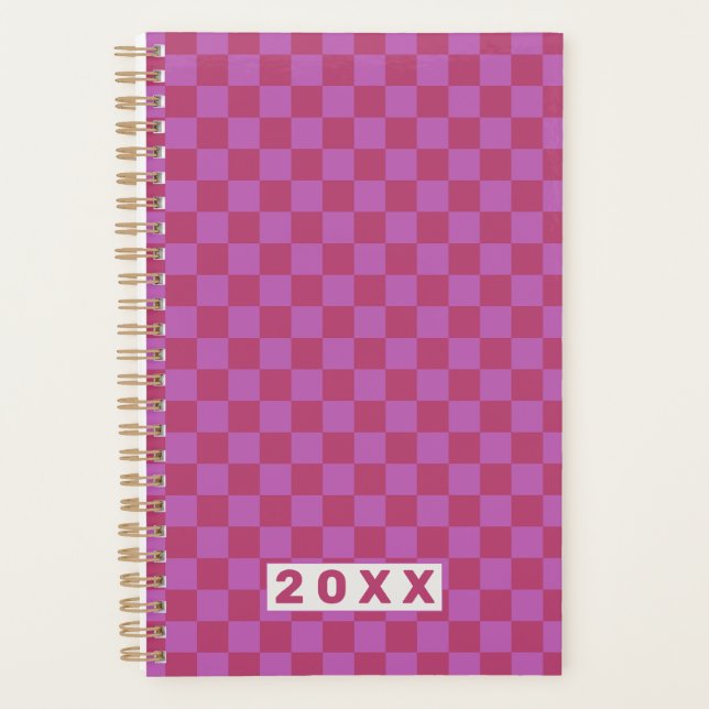 Pink Plum Classic Checkerboard Pattern Planner (Front)