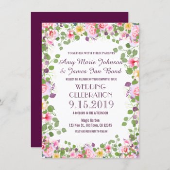 Pink Plum Floral Boho Chic Fall Wedding Invitation by FancyMeWedding at Zazzle