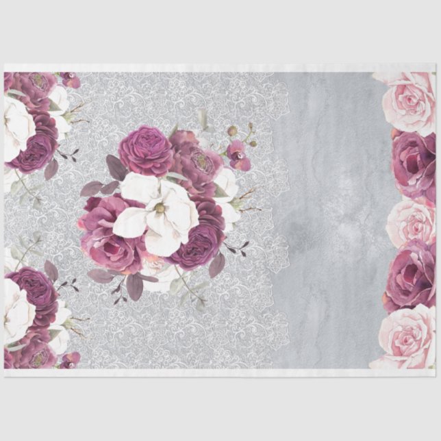 Pink & Plum Floral Lace Tissue Paper (Front)