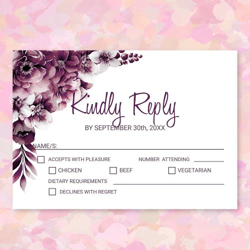 Pink Plum Floral Wedding RSVP Card