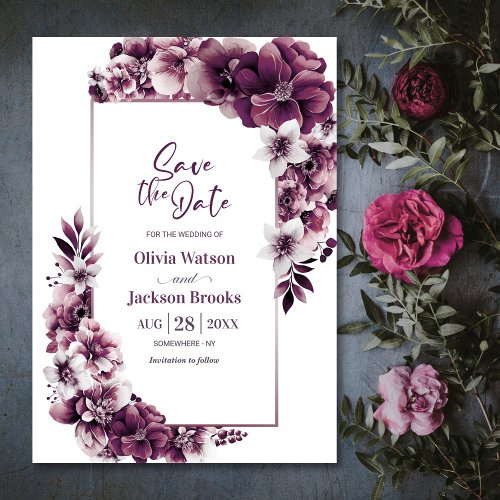 Pink Plum Floral Wedding Save the Date