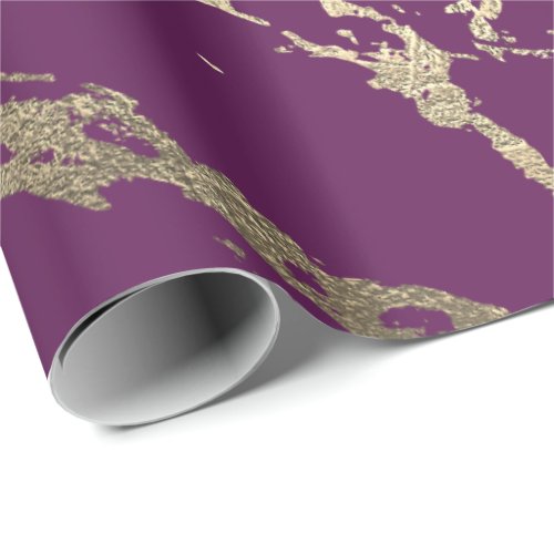 Pink Plum Foxier Gold Marble Shiny Glam Wrapping Paper