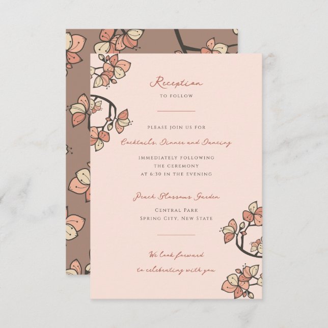 Pink Plum/Peach Blossoms Elegant Engagement Party Enclosure Card (Front/Back)