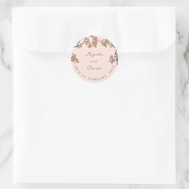 Pink Plum/Peach Blossoms Elegant Floral Wedding Classic Round Sticker (Bag)
