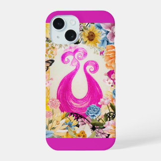 Pink Plum Peacock with colorful flowers iPhone 15 Case