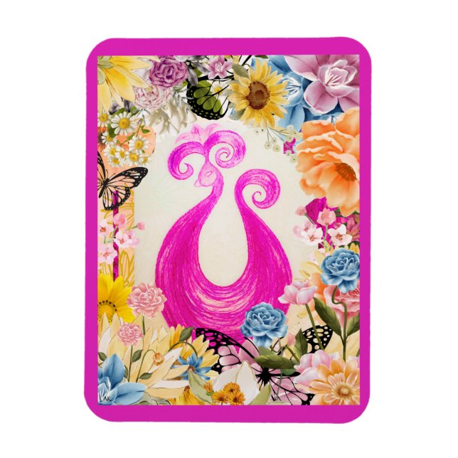 Pink Plum Peacock with colorful flowers Magnet (Vertical)