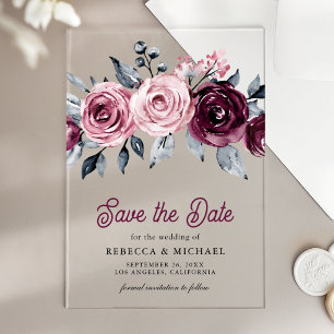 Pink Plum Purple Floral Wedding Save the Date