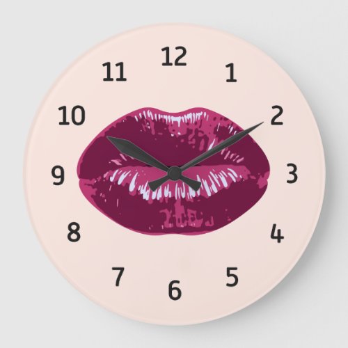 Pink Plum Red Kiss Lips Round Wall Clock
