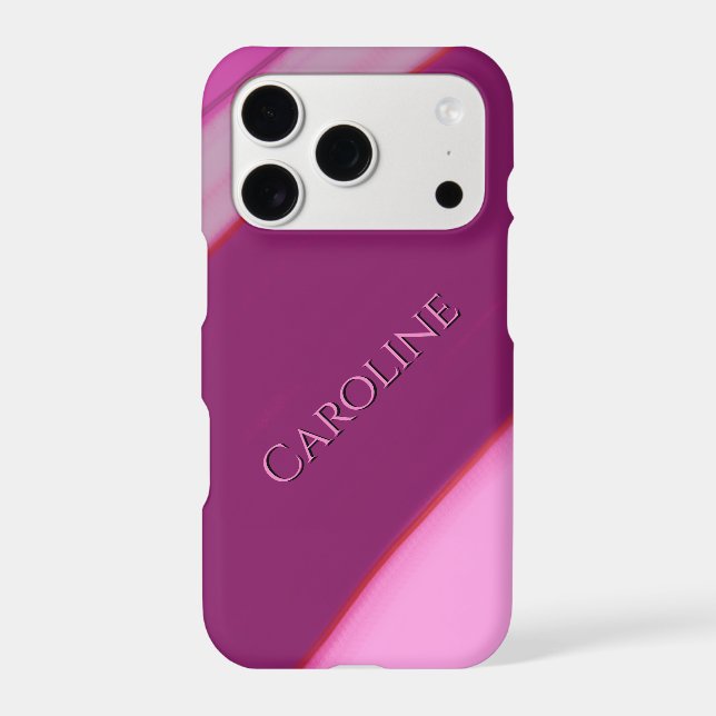 Pink Plum Stripes Personalized Name  iPhone Case (Back)