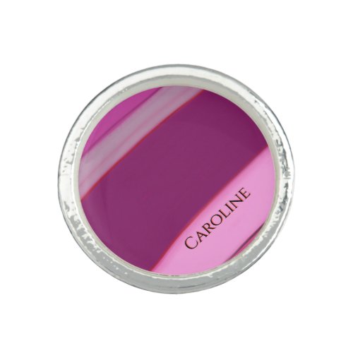 Pink Plum Stripes Personalized Name Ring