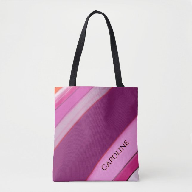 Pink Plum Stripes Personalized Name  Tote Bag (Front)