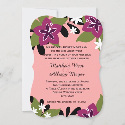 Pink Plum Tropical Floral Wedding Invitation