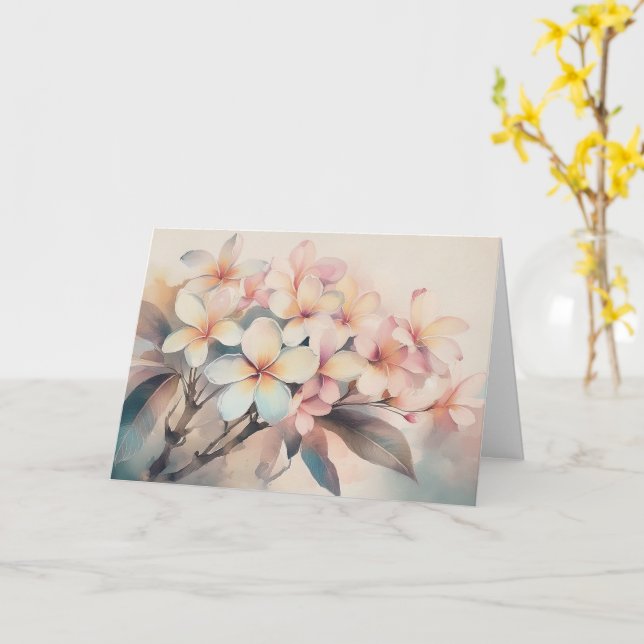 Pink Plumeria at Dawn Greeting Card (Yellow Flower)