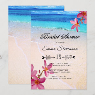 Pink Plumeria Beach Destination Bridal Shower © Invitation
