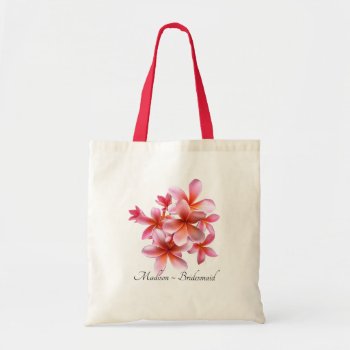Pink Plumeria Bridesmaid Gift Personalized Tote Bag by sandpiperWedding at Zazzle
