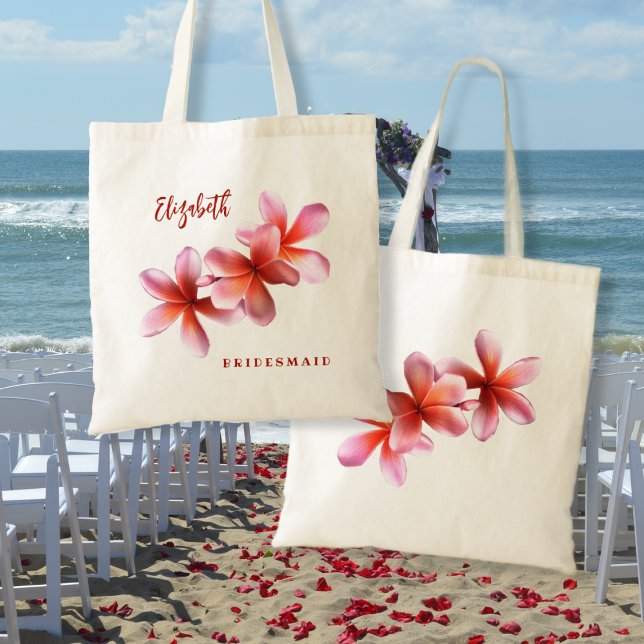 Pink Plumeria Bridesmaid Personalized Tote Bag (Creator Uploaded)