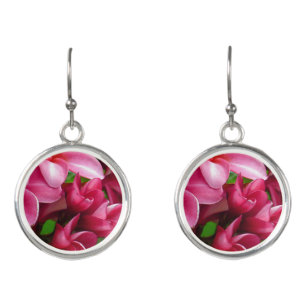 Pink plumeria floral photo earrings